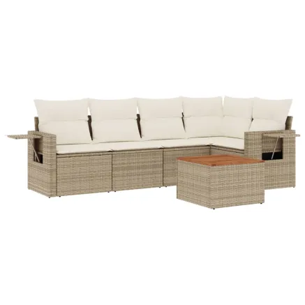 Salon de jardin avec coussins 6 pcs beige résine tressée 2