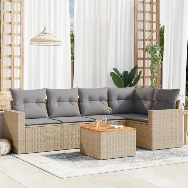 Salon de jardin avec coussins 6pcs mélange beige résine tressée