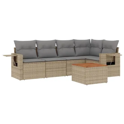 Salon de jardin avec coussins 6pcs mélange beige résine tressée 2