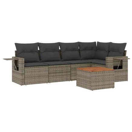 Salon de jardin 6 pcs avec coussins gris résine tressée 2