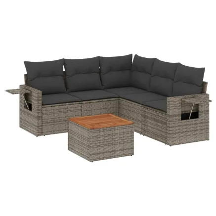 Salon de jardin 6 pcs avec coussins gris résine tressée 2