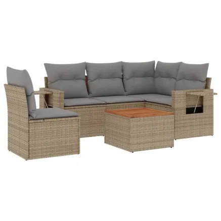 Salon de jardin avec coussins 6pcs mélange beige résine tressée 2