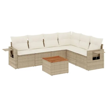 Salon de jardin avec coussins 7 pcs beige résine tressée 2