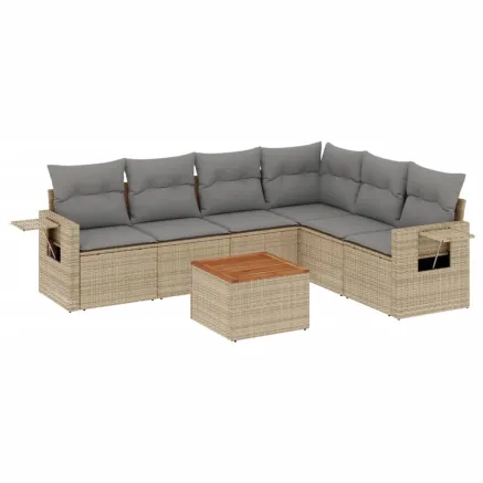 Salon de jardin avec coussins 7pcs mélange beige résine tressée 2