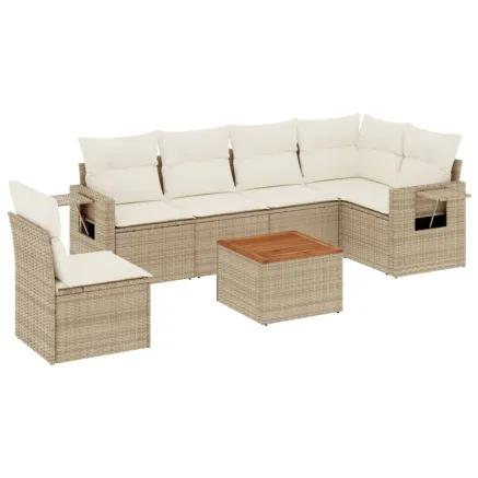 Salon de jardin avec coussins 7 pcs beige résine tressée 2