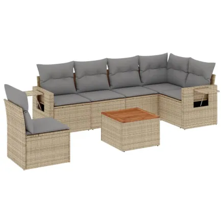 Salon de jardin avec coussins 7pcs mélange beige résine tressée 2