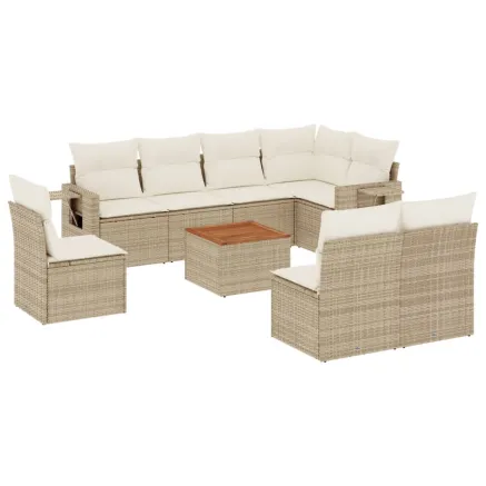 Salon de jardin avec coussins 9 pcs beige résine tressée 2