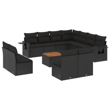 Salon de jardin 12 pcs avec coussins noir résine tressée 2