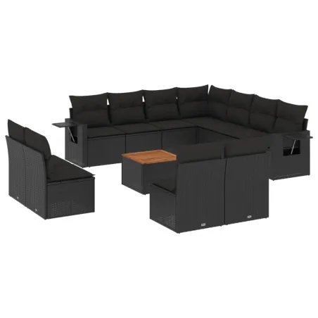 Salon de jardin 12 pcs avec coussins noir résine tressée
