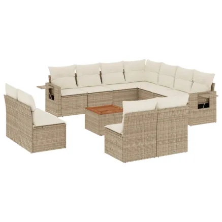 Salon de jardin avec coussins 12 pcs beige résine tressée 2