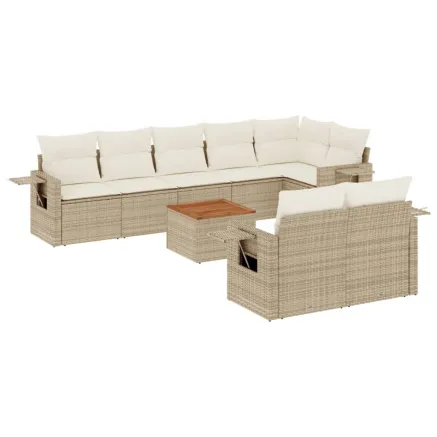 Salon de jardin avec coussins 9 pcs beige résine tressée 2