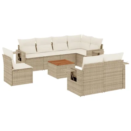 Salon de jardin avec coussins 9 pcs beige résine tressée 2