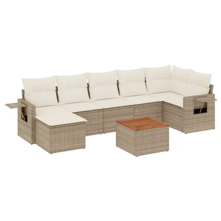 Salon de jardin avec coussins 8 pcs beige résine tressée 2