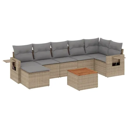 Salon de jardin avec coussins 8pcs mélange beige résine tressée 2