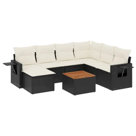 Salon de jardin 8 pcs avec coussins noir résine tressée 2