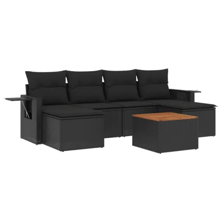 Salon de jardin 7 pcs avec coussins noir résine tressée 2
