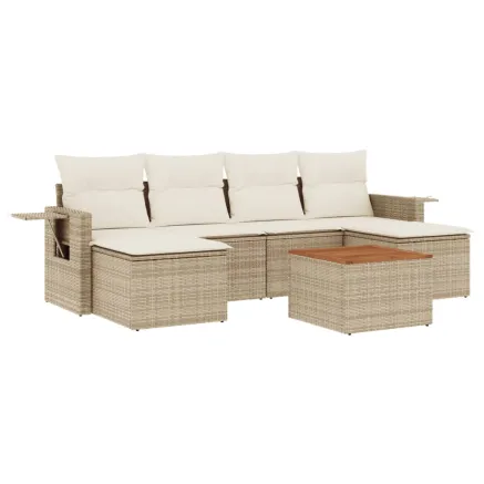 Salon de jardin avec coussins 7 pcs beige résine tressée 2