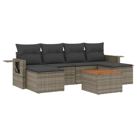 Salon de jardin avec coussins 7 pcs gris résine tressée 2