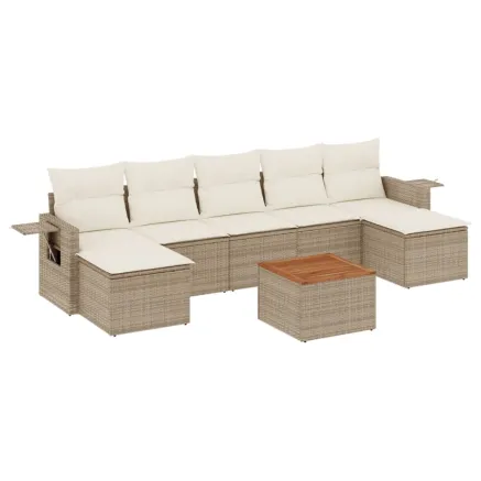 Salon de jardin avec coussins 8 pcs beige résine tressée 2