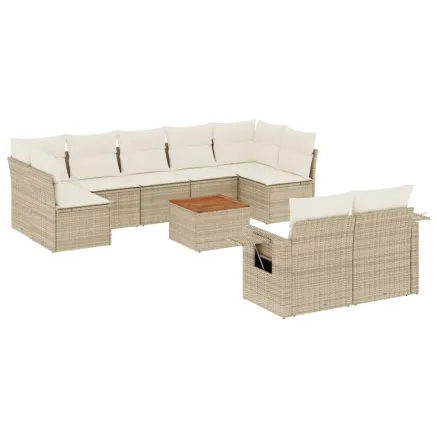 Salon de jardin avec coussins 10 pcs beige résine tressée 2