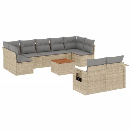 Salon de jardin et coussins 10 pcs mélange beige résine tressée 2