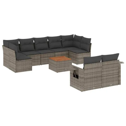 Salon de jardin avec coussins 10 pcs gris résine tressée 2