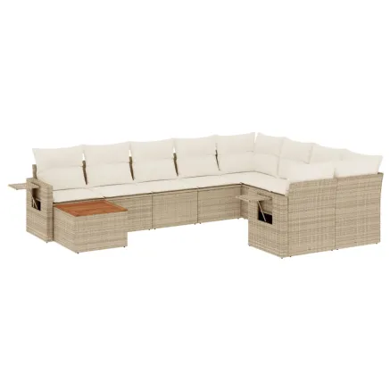 Salon de jardin avec coussins 10 pcs beige résine tressée 2