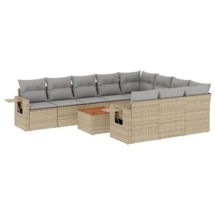 Salon de jardin et coussins 11 pcs mélange beige résine tressée 2