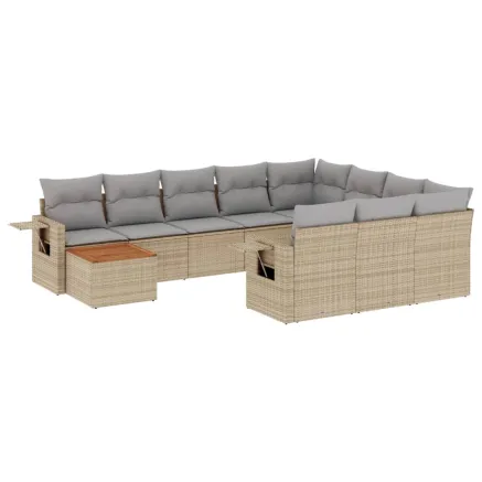 Salon de jardin et coussins 11 pcs mélange beige résine tressée 2