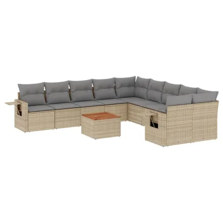 Salon de jardin et coussins 11 pcs mélange beige résine tressée 2