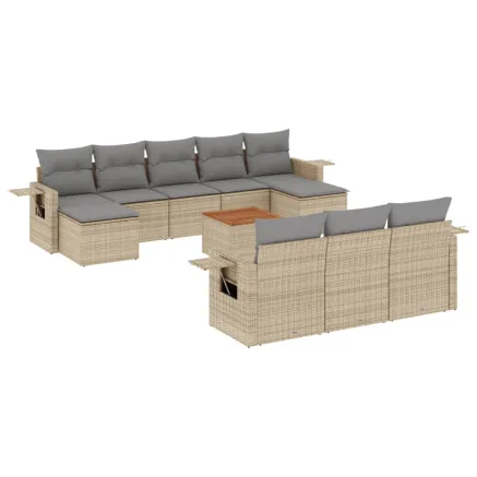 Salon de jardin et coussins 11 pcs mélange beige résine tressée 2