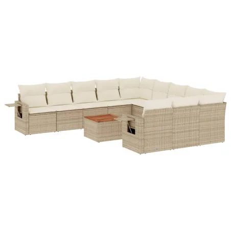 Salon de jardin avec coussins 12 pcs beige résine tressée