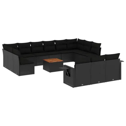 Salon de jardin avec coussins 14 pcs noir résine tressée 2