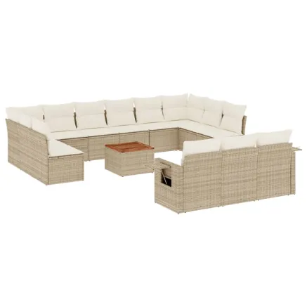 Salon de jardin avec coussins 14 pcs beige résine tressée 2