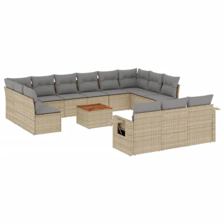 Salon de jardin et coussins 14 pcs mélange beige résine tressée 2