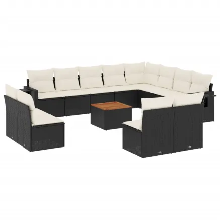 Salon de jardin avec coussins 13 pcs noir résine tressée 2