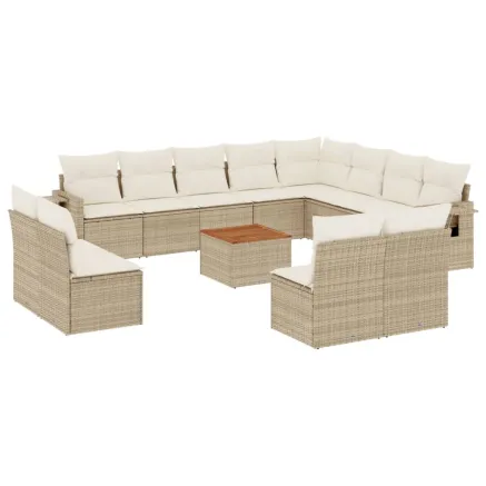 Salon de jardin avec coussins 13 pcs beige résine tressée 2