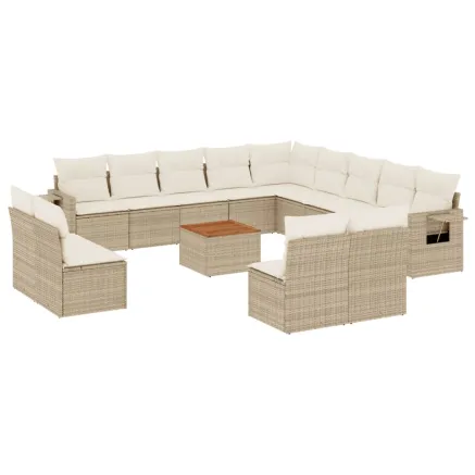 Salon de jardin avec coussins 14 pcs beige résine tressée 2