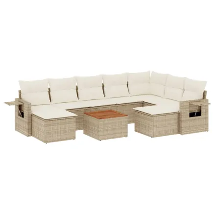 Salon de jardin avec coussins 10 pcs beige résine tressée 2