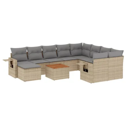 Salon de jardin et coussins 11 pcs mélange beige résine tressée 2