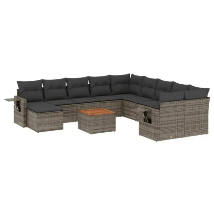 Salon de jardin avec coussins 12 pcs gris résine tressée 2