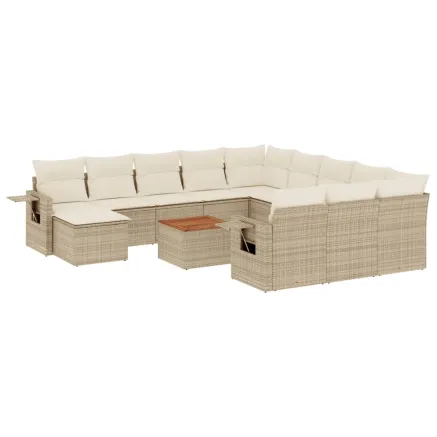 Salon de jardin avec coussins 13 pcs beige résine tressée 2