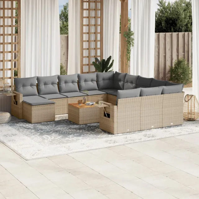 Salon de jardin et coussins 13 pcs mélange beige résine tressée