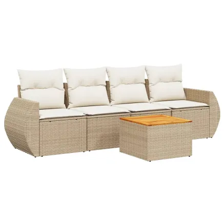 Salon de jardin avec coussins 5 pcs beige résine tressée 2