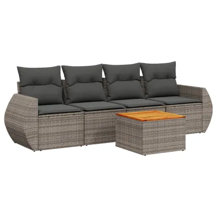 Salon de jardin 5 pcs avec coussins gris résine tressée 2