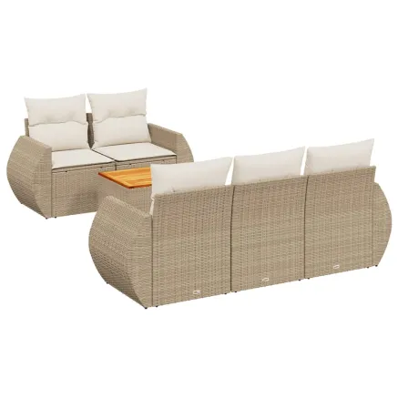 Salon de jardin avec coussins 6 pcs beige résine tressée 2