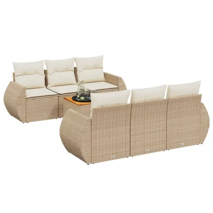 Salon de jardin avec coussins 7 pcs beige résine tressée 2