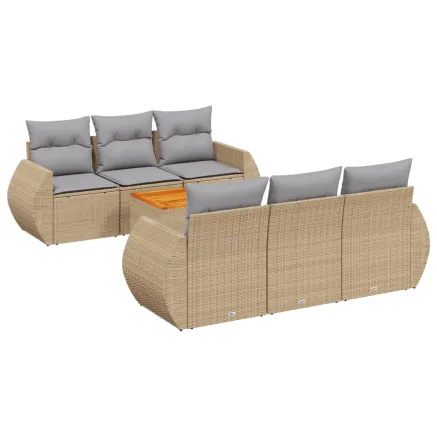 Salon de jardin avec coussins 7 pcs beige résine tressée 2