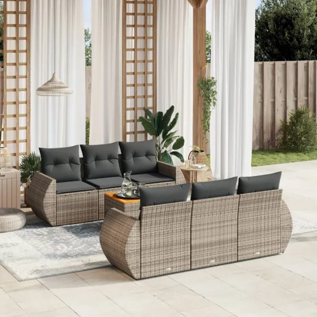 Salon de jardin avec coussins 7 pcs gris résine tressée
