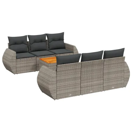 Salon de jardin avec coussins 7 pcs gris résine tressée 2